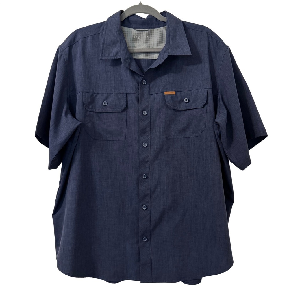 Orvis Mens Short Sleeve Button Up Shirt XXL Blue‎ Outdoor Camp Casual Polyester